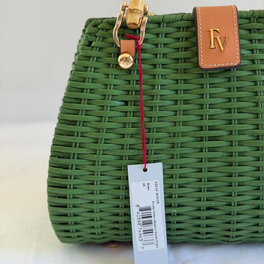 Frances Valentine Rooster Wicker Basket in Green - Picture 7 of 12